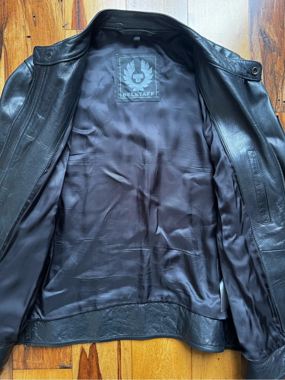 Belstaff Mens Black Leather Cafe Racer Motorcycle Jacket size 54 Italian Made